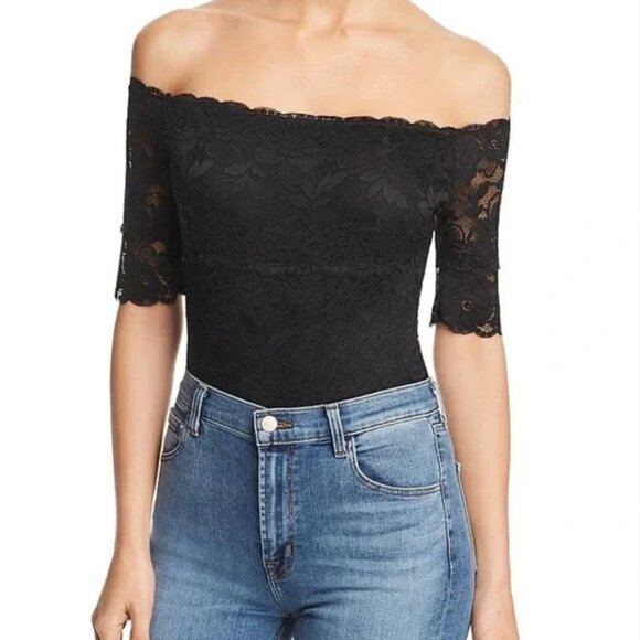 Guess Dara Off-the-Shoulder Lace Bodysuit in black - Size Small NWT - Picture 2 of 5